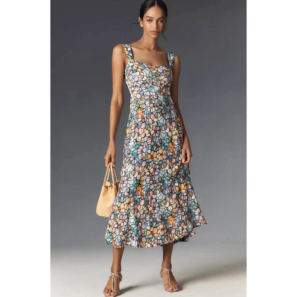New! Anthropologie Maeve The Jocelyn Sleeveless Slip Midi Dress Stained Glass